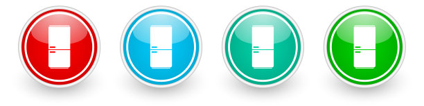 冰箱，冰箱矢量图标，彩色光滑的白色按钮图片下载