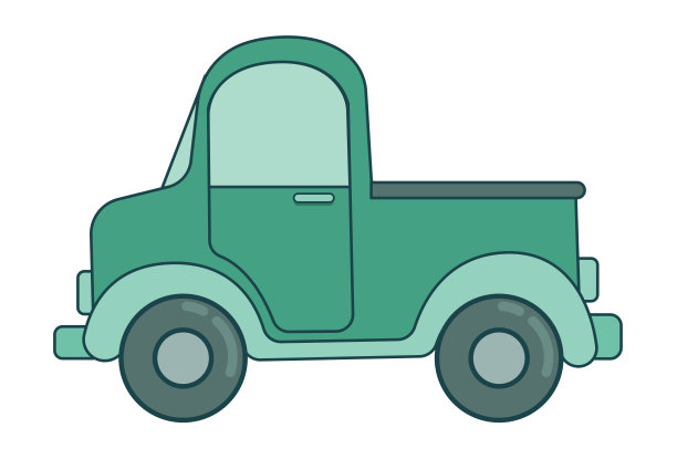 复古绿色皮卡矢量插图图片下载