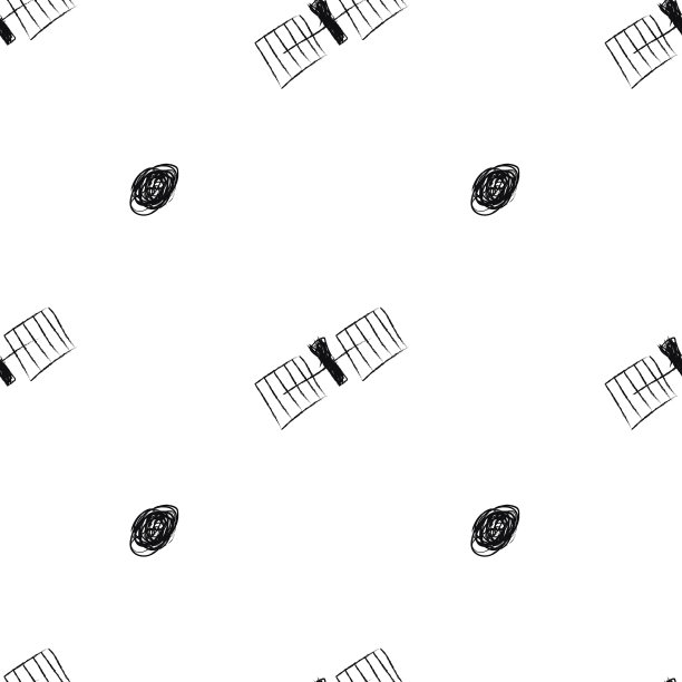 用孩子气的风格涂鸦宇宙无缝图案。手绘抽象空间元素。黑色和白色图片下载