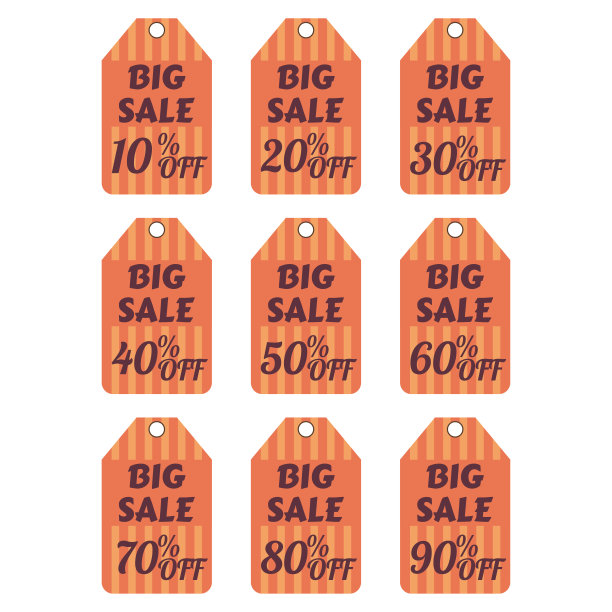 折扣标签图标集。折扣标签孤立在白色背景。出售贴纸在复古调色板。销售横幅上有不同的降价百分比。万圣节销售徽章。矢量图图片下载