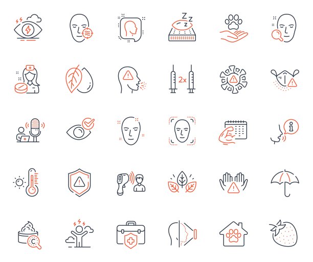 医疗保健的图标集。包括图标盾牌，宠物护理和医疗保险的网页元素。用于网站应用程序向量图片下载