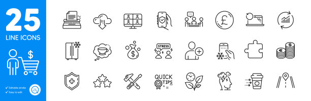 轮廓图标集。道路，安全应用程序和医疗盾图标。用于网站应用程序向量图片下载