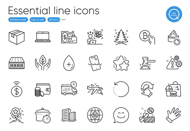 恢复数据，搜索航班和非接触式支付线图标。用于网站、印刷和应用。向量图片下载