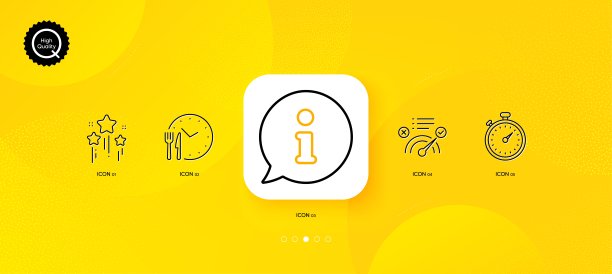 美食时间、信息和正确答案极简线条图标，适用于Web应用程序、印刷，矢量图片下载