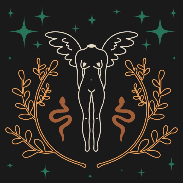 天空仙女，黑暗的波西米亚恐怖的万圣节矢量和可打印的图像，独特的波西米亚剪纸插画。理想的海报或明信片模板。图片下载