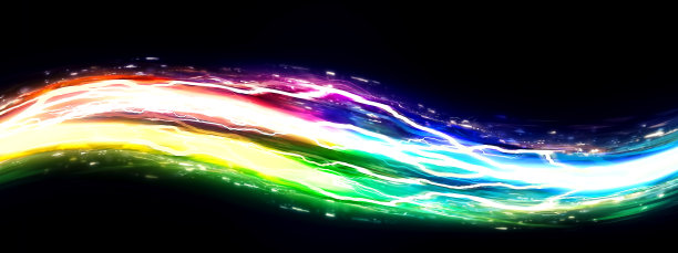 旋转彩色灯光在黑色背景的3d插图图片下载