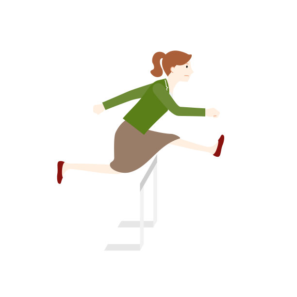 一个女商人跳过跨栏的插图(白色背景，矢量，裁剪)图片下载