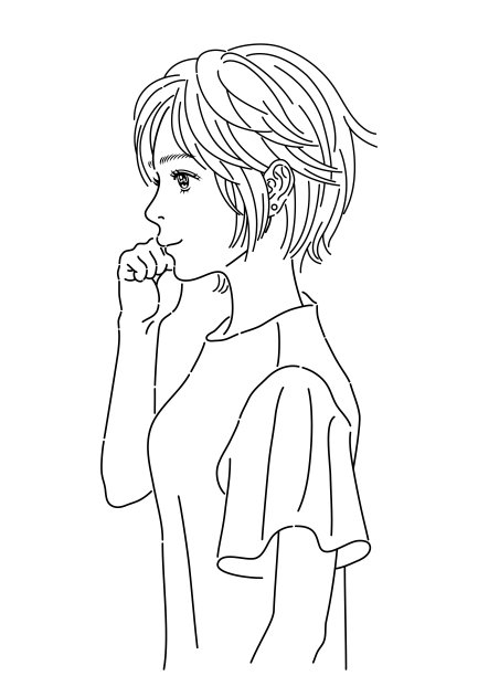 这是一幅上半身插画，描绘的是一个留着波波头的女人的侧面。图片下载