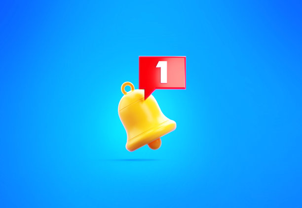 订阅概念-黄色通知铃和蓝色背景上的白色1号图片下载