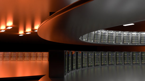 服务器。服务器机房数据中心。备份，挖掘，托管，主机，农场和计算机机架与存储信息。三维渲染图片下载