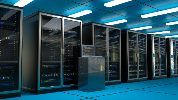 服务器的房间。服务器数据中心。备份，挖掘，托管，主机，农场和计算机机架与存储信息。三维渲染图片下载