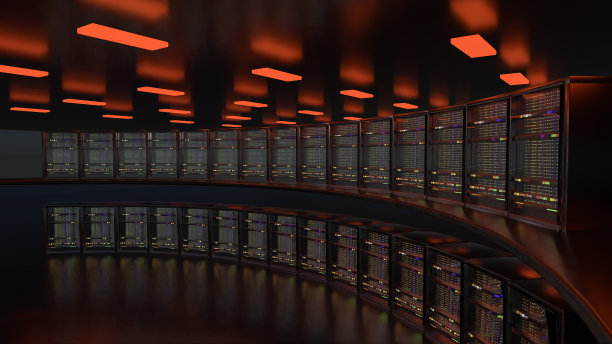 服务器。服务器机房数据中心。备份，挖掘，托管，主机，农场和计算机机架与存储信息。三维渲染图片下载