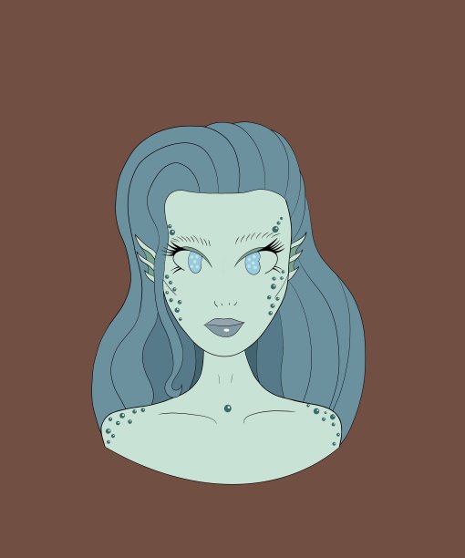 一个神话生物的肖像，童话故事和卡通人物，一个可爱的，美丽的美人鱼，蓝色的头发和蓝色的眼睛在棕色的背景图片下载