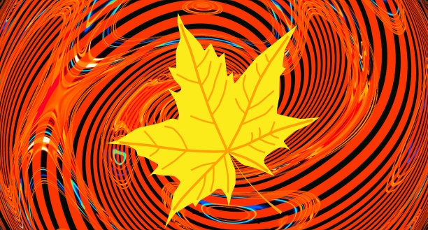 黄色明亮的枫叶在橙色的背景。抽象的漩涡。艺术迷幻的背景。横幅。网页模板。虚拟现实。非功能性测试卡。海报。传单。元宇宙中的数字秋天。虚拟现实。宏碁。图片下载