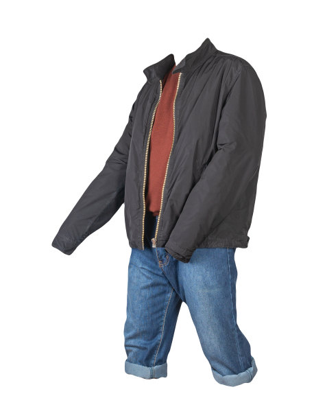 牛仔蓝色短裤，毛衣和夹克上的拉链孤立在白色背景图片下载