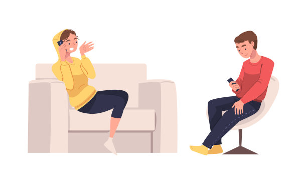 男人和女人字符与数字设备图片下载