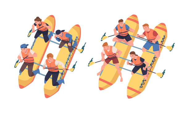 在充气木筏上划船的男人和女人图片下载