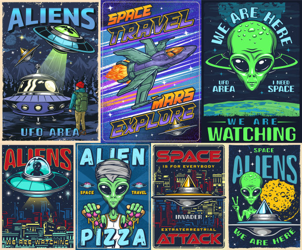 太空异形套装海报色彩斑斓图片下载