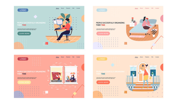 人们成功组织他们的时间登陆页面模板与女商人在工作场所图片下载