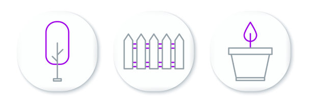 在盆栽树和花园栅栏上设置线植物图片下载