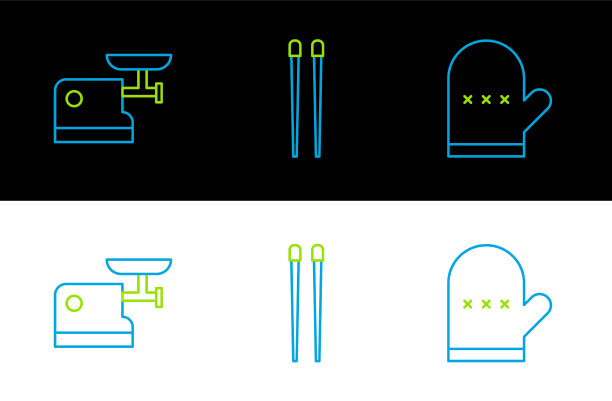 设置线烤箱手套厨房绞肉机和食品图片下载
