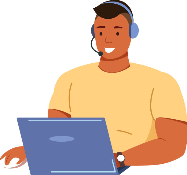 黑人戴着耳机在笔记本电脑上工作图片下载