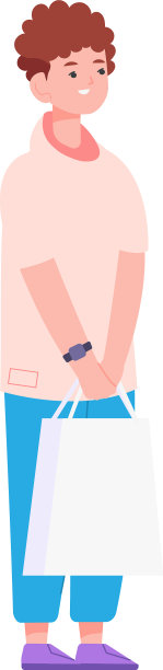 男孩带着购物袋站着微笑的孩子图片下载