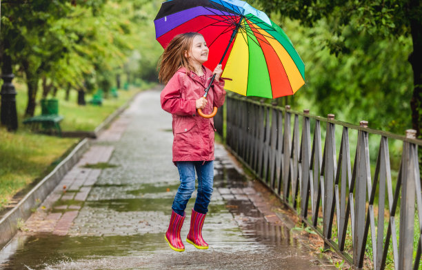 小女孩在水坑里跳图片下载