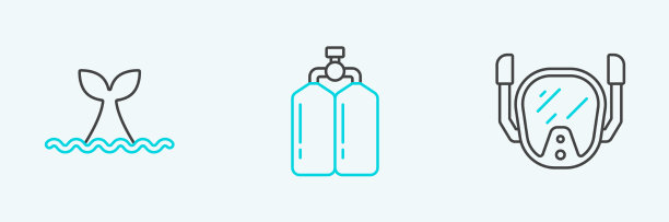 集潜水线面具鲸尾和海浪图片下载