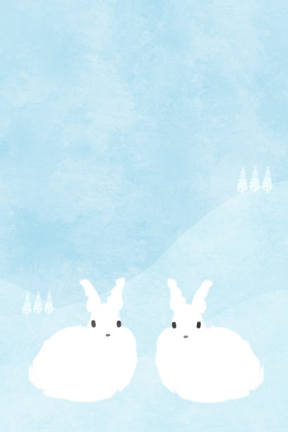 两个白色的兔子。浅蓝色纹理背景模板。新年卡片和兔子纪念日。图片下载