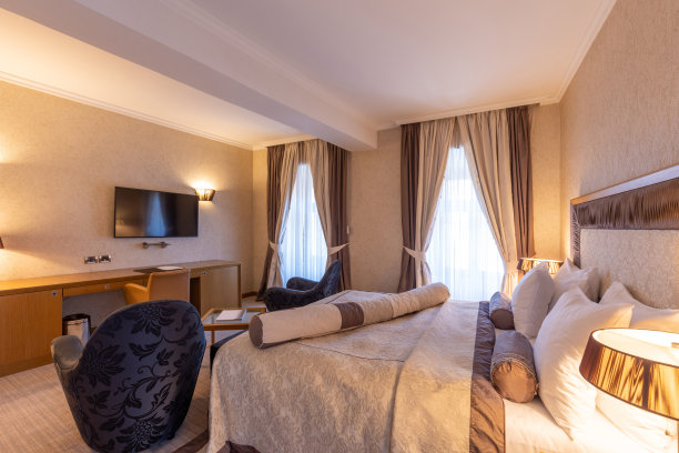 豪华酒店卧室的内部图片下载