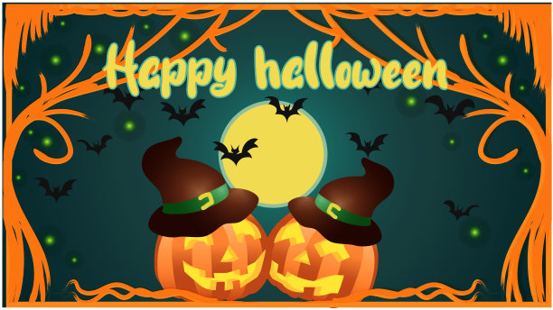 万圣节女巫帽南瓜与满月插画图片下载