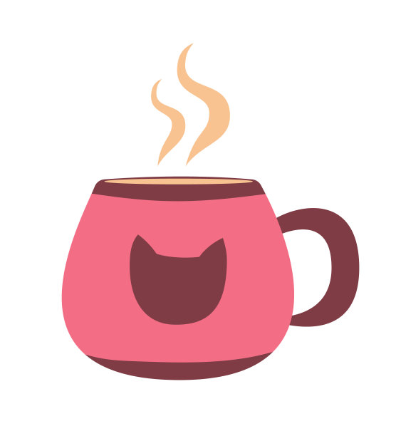 粉色可爱的热咖啡或热茶，矢量平面插画，孤立，卡通。图片下载