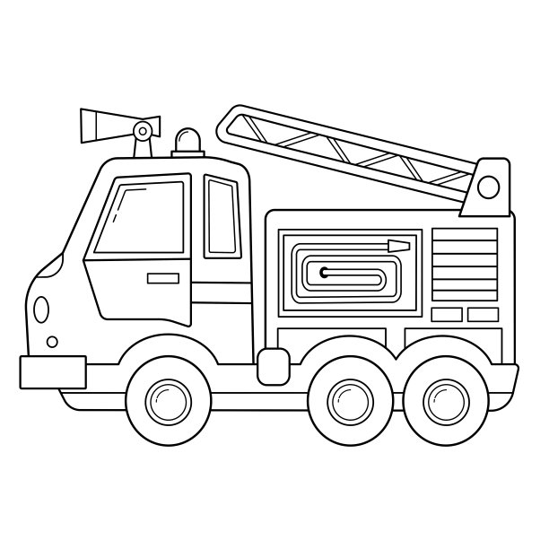 卡通消防车轮廓涂色页。专业的运输。儿童填色书。图片下载