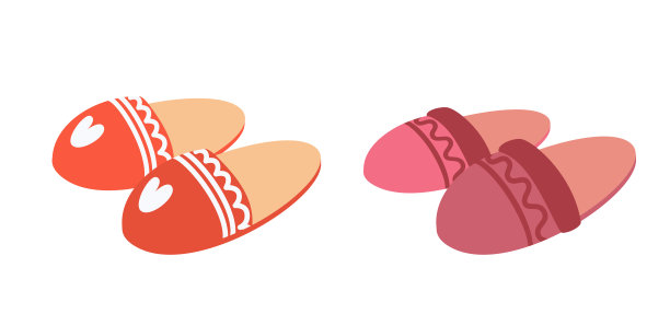 一双可爱舒适的房子拖鞋，矢量平面插画，孤立，卡通。图片下载