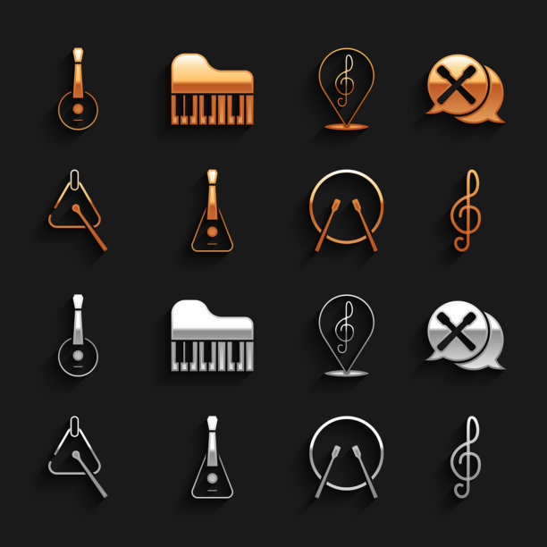 设置吉他鼓棒，高音谱号和鼓图片下载