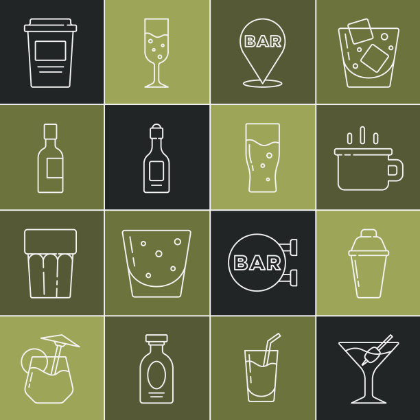 设置线马提尼杯鸡尾酒摇杯咖啡图片下载