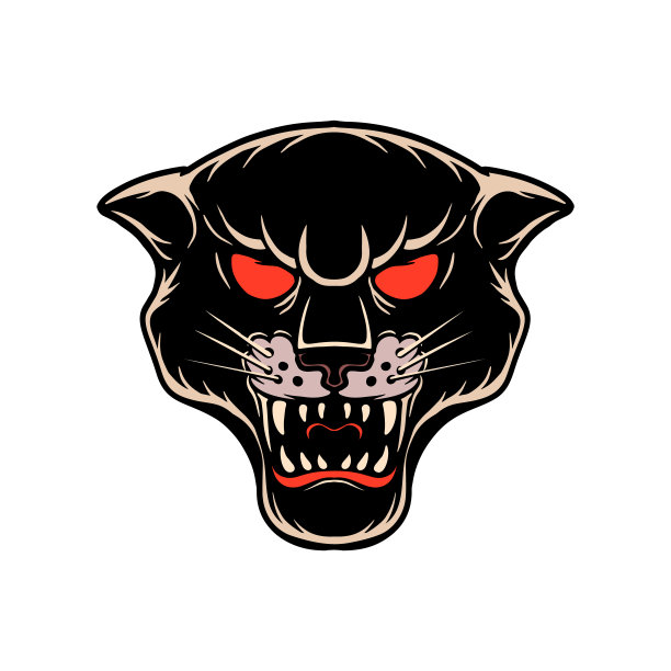 豹头雕刻风格的插图。设计元素为海报，卡片，横幅，徽章，标志。矢量图图片下载