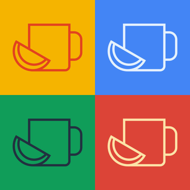 波普艺术线杯茶与柠檬图标隔离图片下载