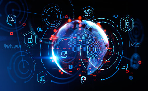 地球球和数字hud与图标，大数据和全球连接图片下载