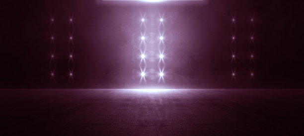 黑暗的舞台展示，红色的背景，一个空的黑暗场景，霓虹灯，聚光灯沥青地板和工作室的烟雾漂浮在内部纹理的展示产品，插图图片下载