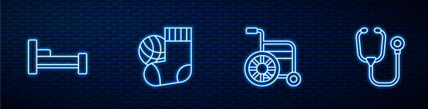 设置线轮椅床袜子和听诊器图片下载