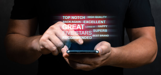 客户满意度调查。积极的客户意见。五星，优质服务，酒店，应用，公司评价。餐厅或应用程序客户反馈。市场营销观念图片下载