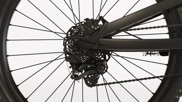 黑色自行车车轮隔离在白色背景，自行车链条和车轮图片下载