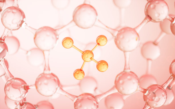玻璃分子结构，生物技术概念，三维渲染。图片下载
