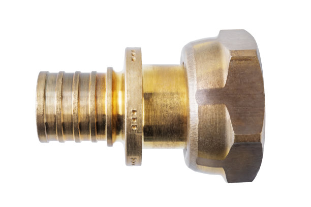 水管配件，延伸接头，黄铜和不锈钢，白色隔离背景图片下载