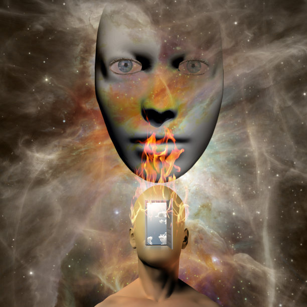 燃烧的人头与太空脸背景图片下载