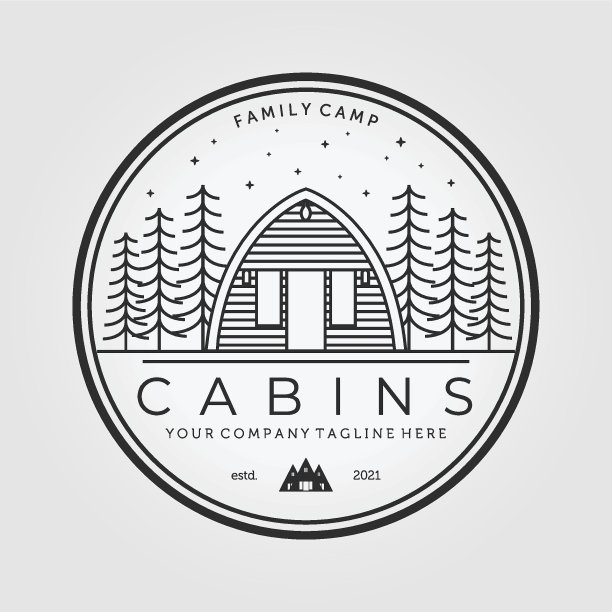 徽标客舱线艺术设计矢量插图图标，木屋，木屋森林，小屋，木屋图片下载