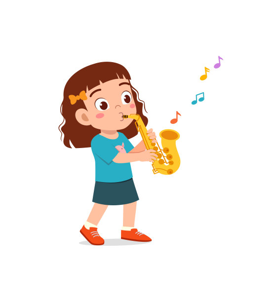 小孩子吹奏萨克斯，感到快乐图片下载