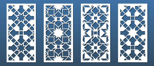 激光切割面板，几何伊斯兰图案。CNC切割，墙面艺术，家居室内装饰，房间隐私屏。纸艺术，卡片背景。阿拉伯语点缀。矢量图图片下载